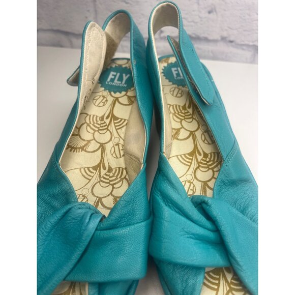 Fly London Yakin Wedge Leather Shoes Blue Turquoise Color Ladies Size 40 / 9.5 A - Picture 9 of 15